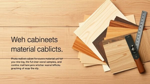 Kitchen cabinet material options displayed with tools on wood surface.
