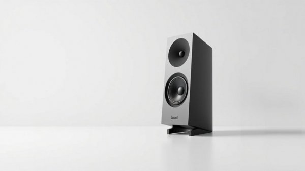 Modern architectural speaker in luxury home, minimal design.