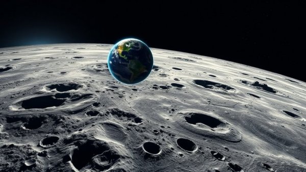 Lunar surface with Earth in space, highlighting space labor rights.