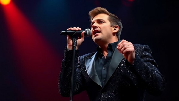 Performer at DISNEY ON BROADWAY concert series, starry backdrop.