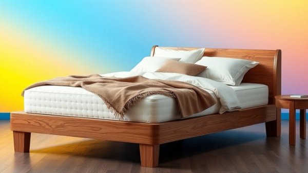 Elegant organic mattress on bed with vibrant background.