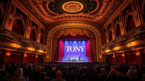 Tony Awards 2026 event at grand theater with audience and stage.