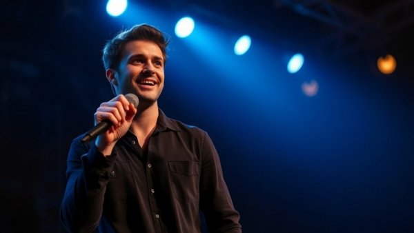 Ramin Karimloo passionately performing live on stage.