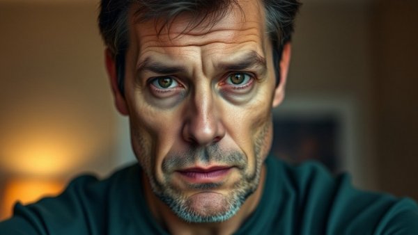 Close-up of a thoughtful man, neutral background, High Spirits musical returns to New York.