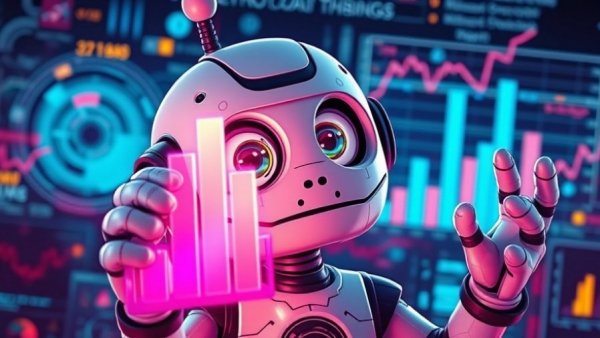 Illustration of a cartoon robot analyzing data chart related to TV lifespan.