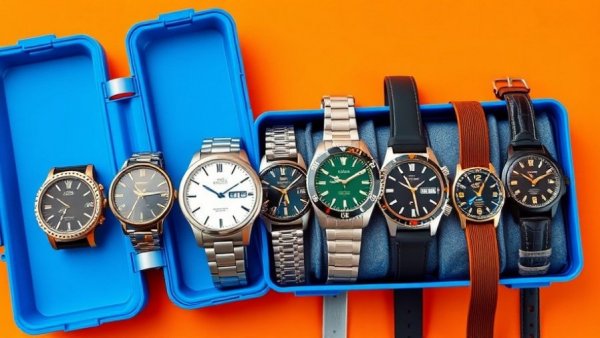 Diverse budget-friendly watch collection in a blue case.
