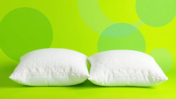Comfortable pillows against a colorful background, Olympic athlete sleep solutions.