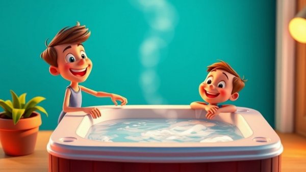 The Hot Tub Handbook cover illustration with hot tub maintenance.