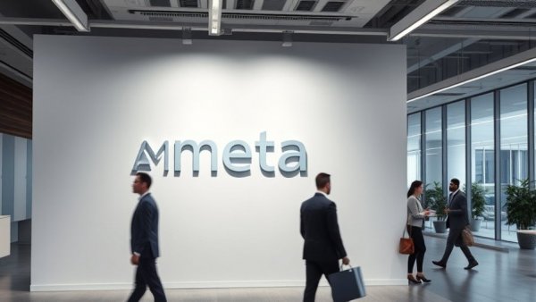 Meta Child Safety Trial corporate display with Meta logo and individuals.