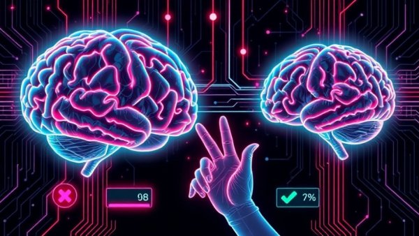 Illustration of brains with latency indicators, highlighting AI latency problem.