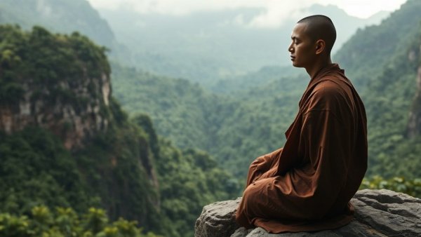 Buddhist monk meditating in nature highlighting how meditation alters brain activity.