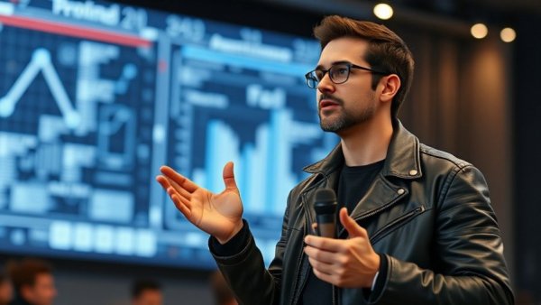 xAI interplanetary ambitions speaker at tech conference with digital backdrop.