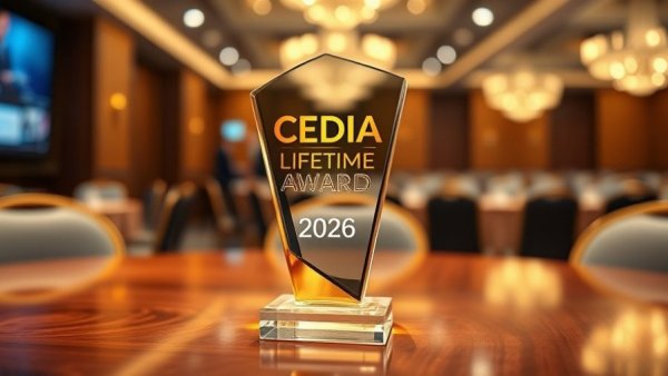 CEDIA Lifetime Achievement Award 2026 elegant trophy on display.