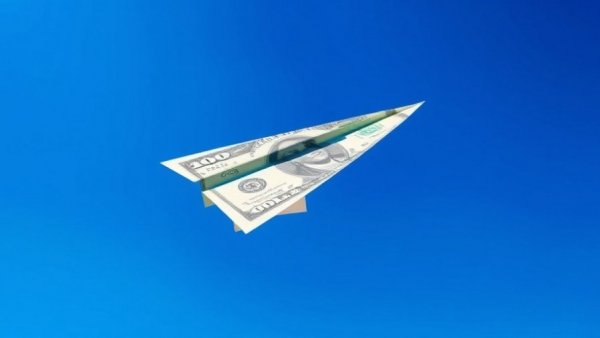 A16z investment depicted as a dollar-bill airplane soaring upward.