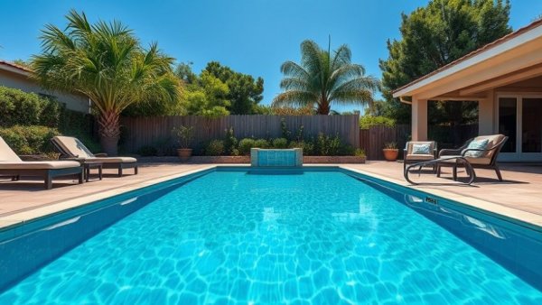 Crystal-clear swimming pool in sunny backyard, When to Open Your Swimming Pool.