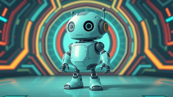 Cartoon teal robot with geometric background, HDMI 2.1 for PlayStation 5 performance context.