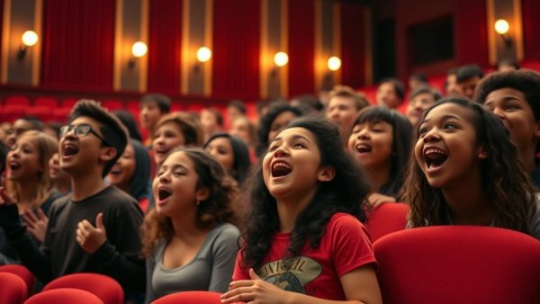 NYC public school students sing 'Beyond the Sea' in a theater.