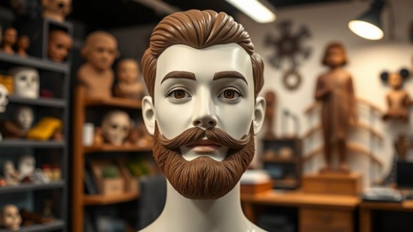 Beards and Moustaches in Theatre: Mannequin with beard in workshop.