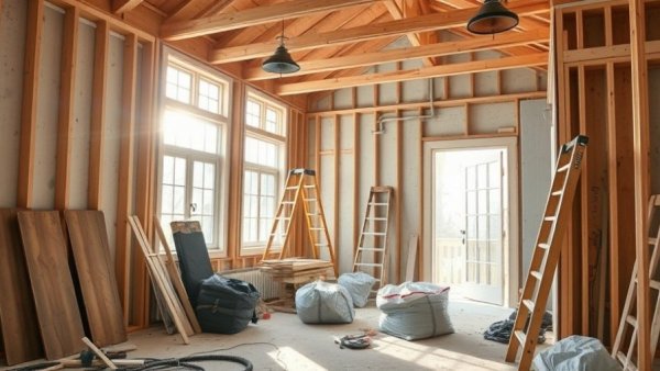 Under-construction home interior with tools and debris, showcasing the home renovation journey.