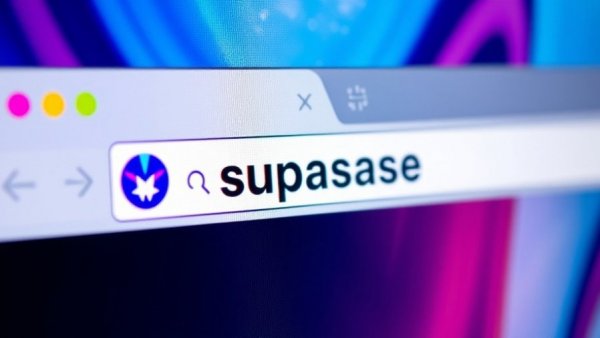 Close-up of Supabase website showing URL and logo on screen.