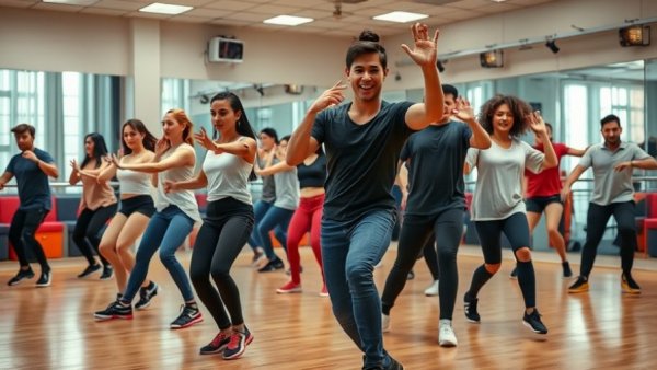 Dancers in studio rehearsing sneak peek choreography.