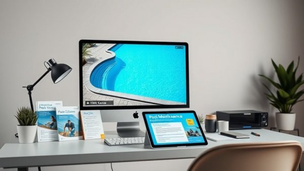 Pool leak detection resources displayed on a computer and booklets.