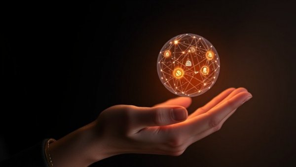 AI driven credit intelligence glowing digital network sphere in hand
