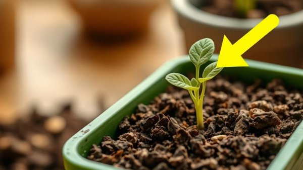 Indoor seed starting tips for beginners: Young sprout in pot.