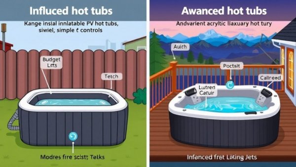 Comparison of luxury hot tubs versus budget hot tubs in an illustrative diagram.
