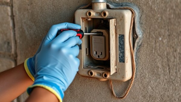 DIY Home Improvement Trends 2026: Repairing outdoor electrical outlet with gloves.