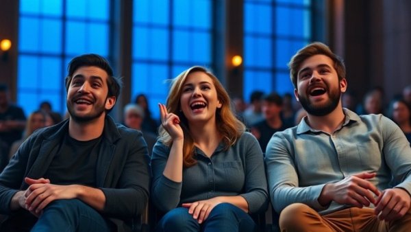 Merrily We Roll Along Netflix Proshot scene with three excited actors.