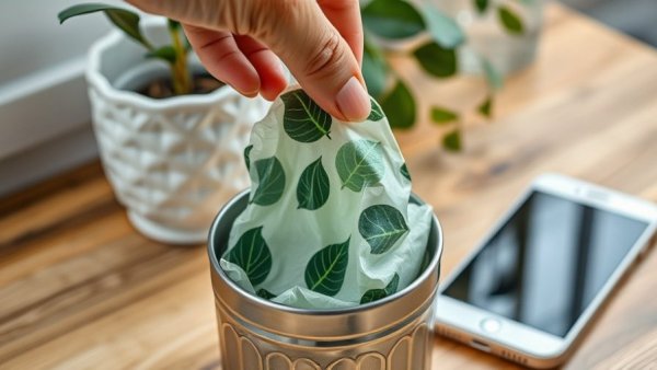Leaf-patterned homemade disinfectant wipes in a modern home setting.