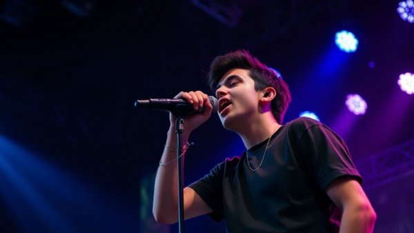 Young performer singing passionately at Chocolate Milk Signature Theatre.