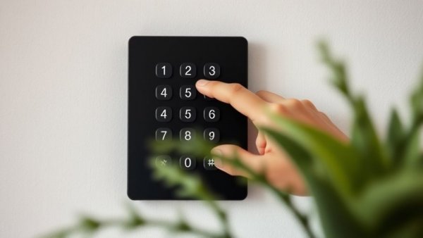 Hand interacting with Nuki Keypad 2 NFC on textured wall.