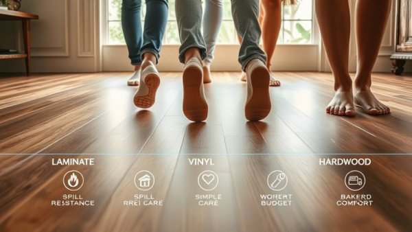 Laminate vs vinyl vs hardwood flooring comparison with usage considerations.