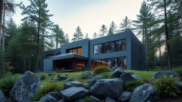 Modern gray house demonstrating envelope first building concept.