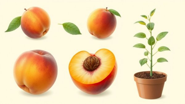 Illustration showing how to grow a peach tree from seed.