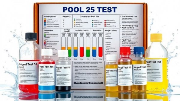 Comprehensive pool test kit for saltwater pools with colorful reagents.