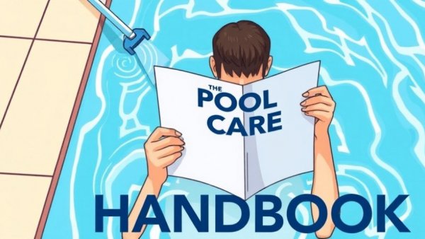 Illustrated pool care handbook cover on removing calcium buildup.