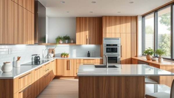 Savant Timber Block Partnership: modern kitchen with smart technology.