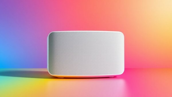 White Sonos speaker with rainbow background, Sonos Play review.