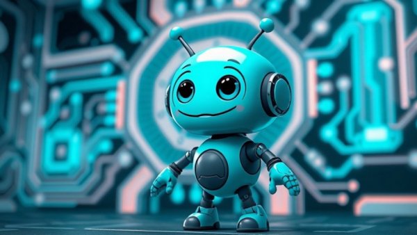 Futuristic teal robot displaying Snapdragon Wear Elite chip setting