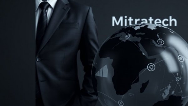 Professional next to a globe and Mitratech logo.