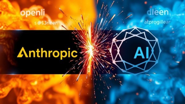 Energy clash between Anthropic and OpenAI logos on fiery and cool backgrounds.