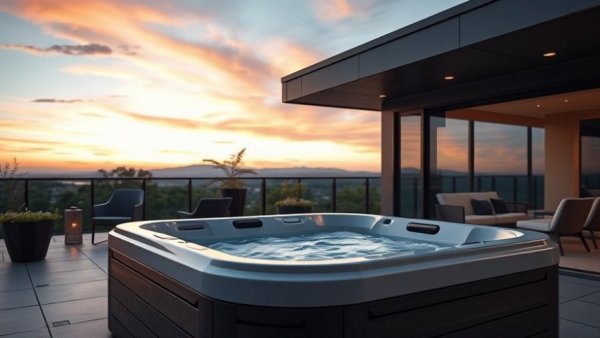 Modern patio with a sleek hot tub, perfect for a hot tub insulation guide.