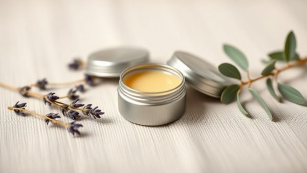 Metal tins with healing cuticle balm recipe on striped cloth