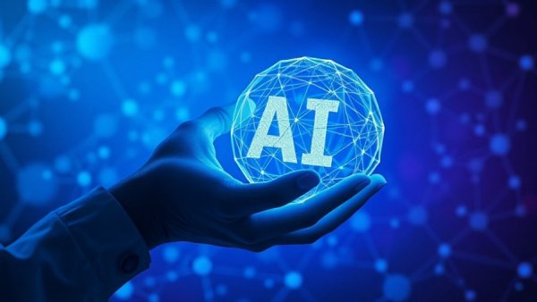 Futuristic digital sphere with AI text represents adaptive resilience in critical event management.