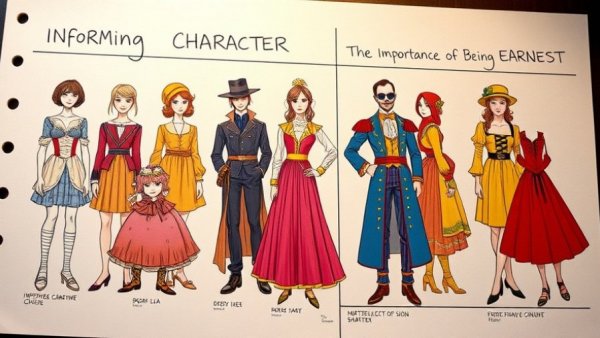 Storyboard with sketches; character development in The Importance of Being Earnest.