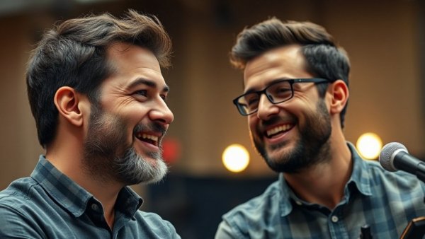 Two men in rehearsal, emphasizing importance of trust in live performance.