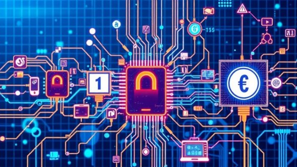 Complex digital collage symbolizing AI chip design partnership.